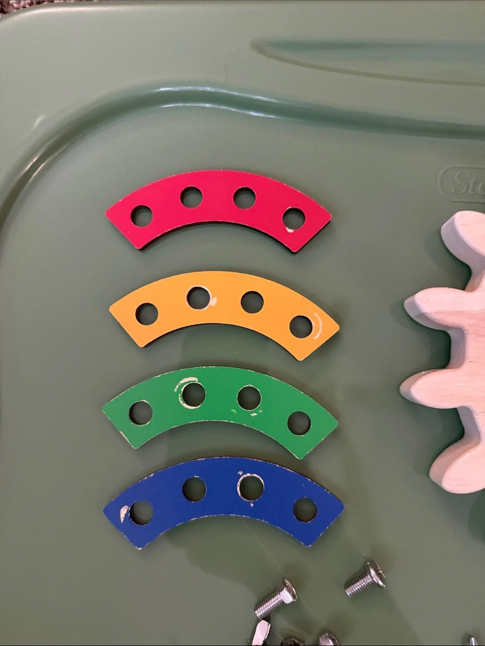 Wooden Gear Building Toy with Colorful Screw-On Plates and Tools - Multicolor